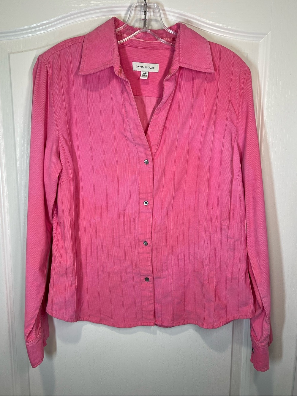 David Brooks Hot Pink Long Sleeve Pintuck Detail Button-Up Blouse Women’s Large